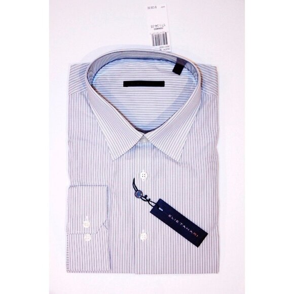 $128 ELIE TAHARI Micro Striped DRESS SHIRT Ironweed Cotton LONG